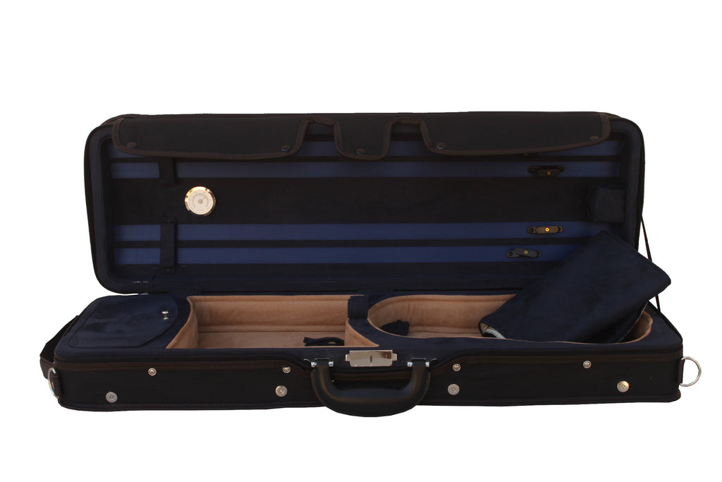 blue lightweight violin case with hygrometer